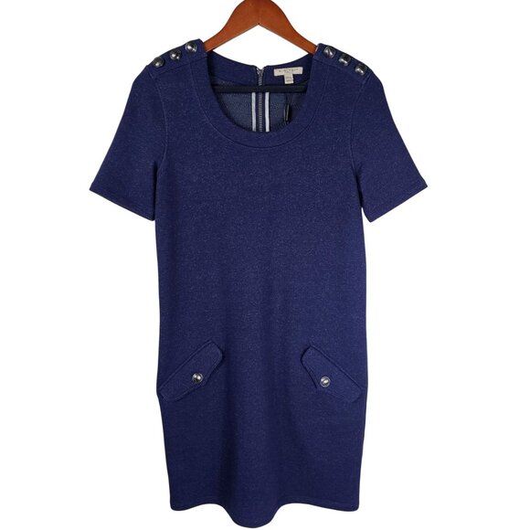 Burberry Brit Navy Knit Dress 6 Preppy Shoulder Button Detail Pockets Nautical - Picture 1 of 13